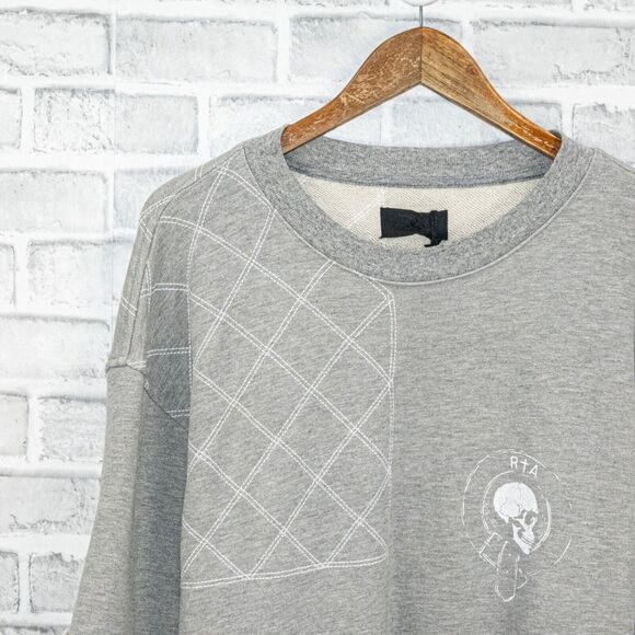 RtA Brand French Terry Crew Sweatshirt Layered sleeves in Heather Gray size L - Picture 9 of 9